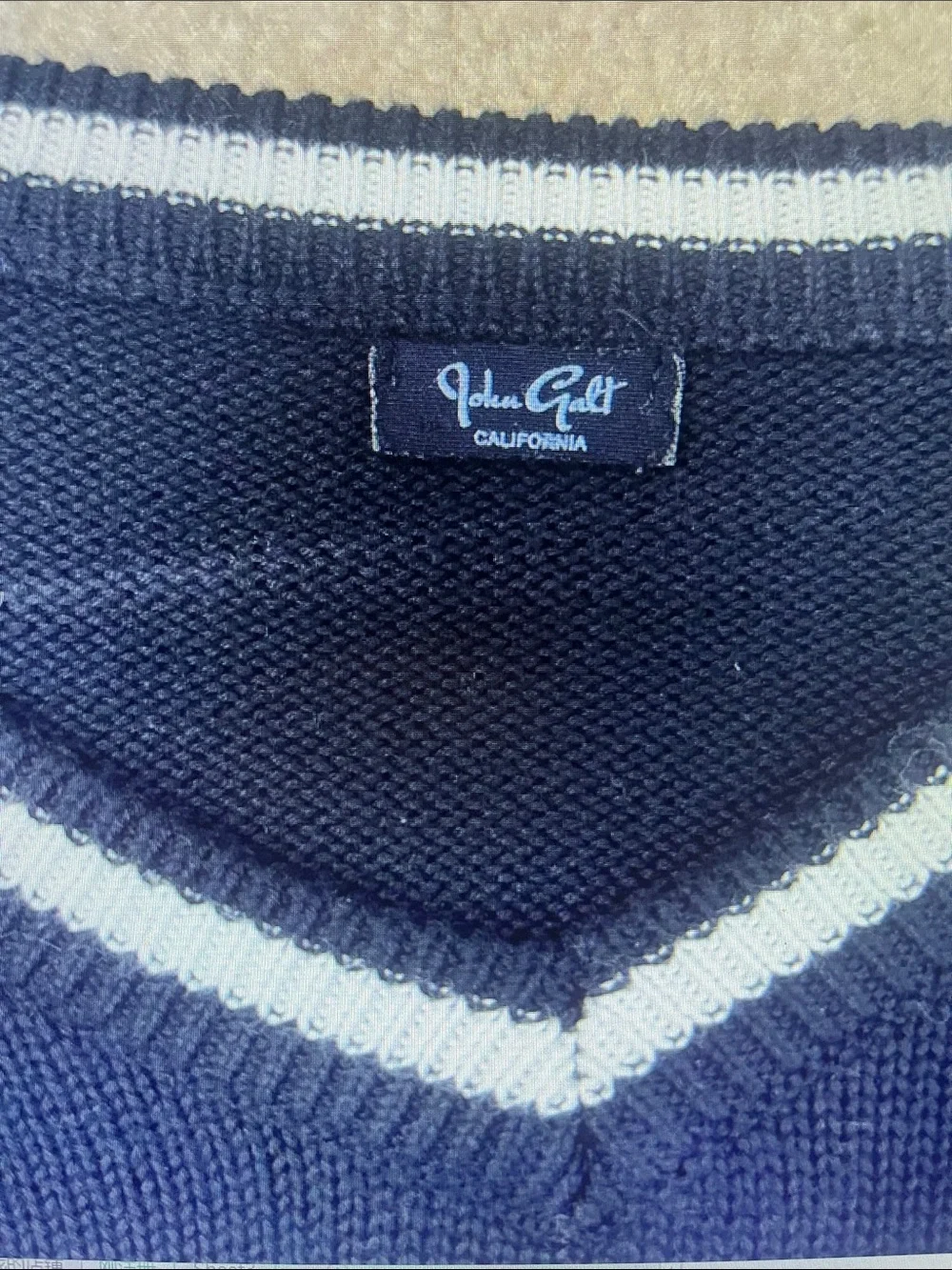 Brandy Melville Navy V-Neck Sweater with White Stripe Trim